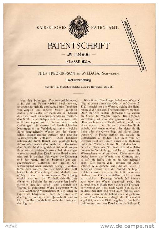 Original Patentschrift - N. Fredriksson In Svedala , Schweden , 1899 , Trockenvorrichtung ,für Ziegel , Ziegelei !!! - Architettura