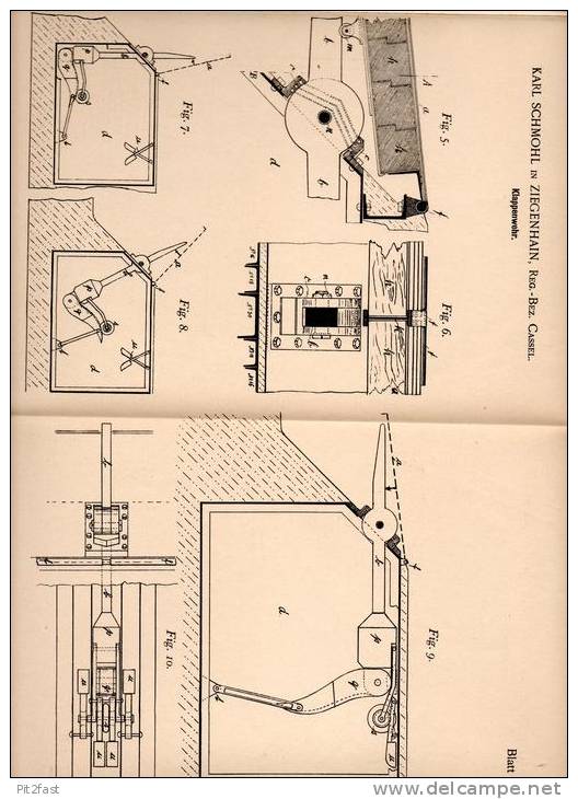 Original Patentschrift - K. Schmohl In Ziegenhain , Bez. Cassel , 1900 , Klappenwehr , Wehr , Stau , Staudamm, Fluss !!! - Architektur