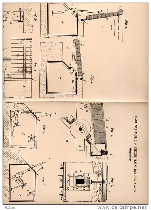 Original Patentschrift - K. Schmohl In Ziegenhain , Bez. Cassel , 1900 , Klappenwehr , Wehr , Stau , Staudamm, Fluss !!! - Architektur