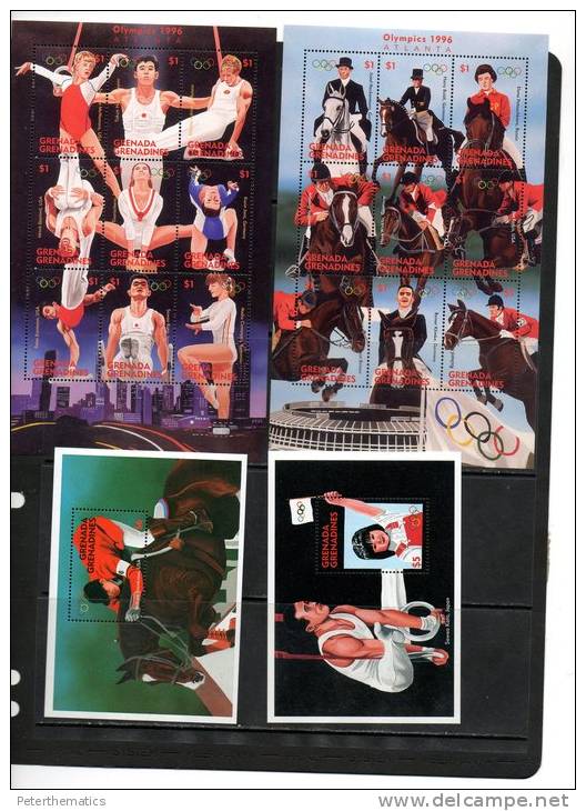 GRENADA GRENADINES, 1996,ATLANTA OLYMPICS,GYMNASTICS, HORSE RIDING, 2 SHEETLETS+ 2 S/Ss, MNH, - Zomer 1996: Atlanta