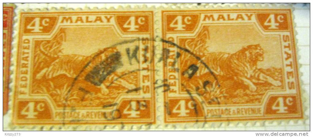 Malay 1900 Tiger 4c Pair - Used - Federated Malay States