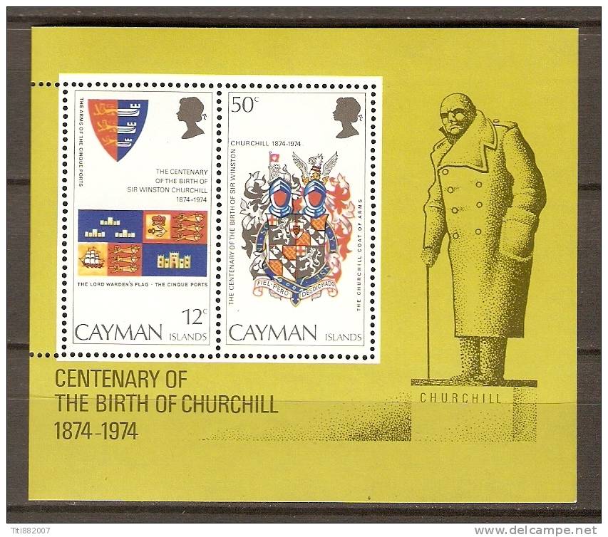 CAYMAN  ISLANDS.   1974.   Y&T Bloc Feuillet  N° 6 **.  Sir Winston Churchill  /  Armoiries. - Kaaiman Eilanden