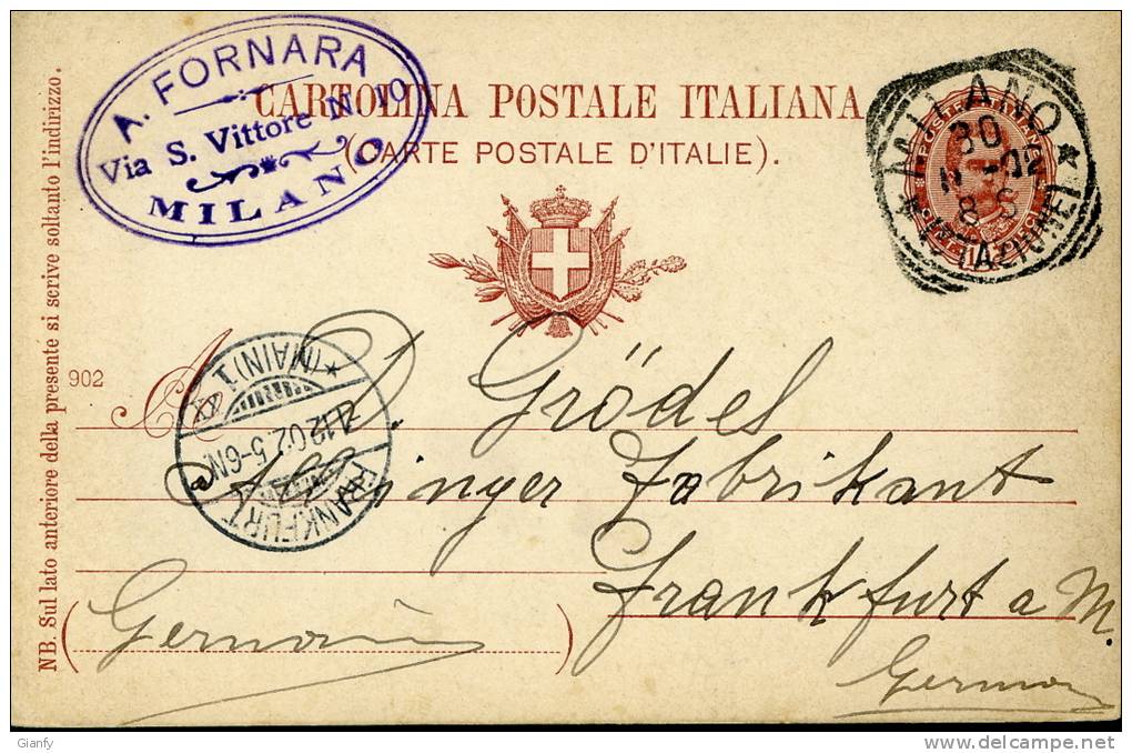 INTERO REGNO OVALE UMBERTO I 10 C. VG 1902 ESTERO - Entiers Postaux