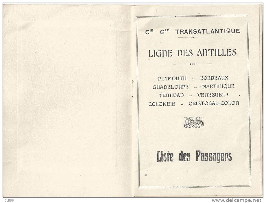 1924Cie Générale Transatlantique Liste Des Passagers Illustrée Ligne Des Antilles CGT Peut-être Votre Ancêtre!!!RARE - Other & Unclassified