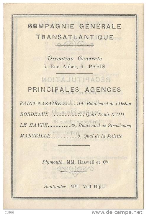 1926 Cie Générale Transatlantique Liste Des Passagers Illustrée Ligne Des Antilles CGT Peut-être Votre Ancêtre!!!RARE - Other & Unclassified