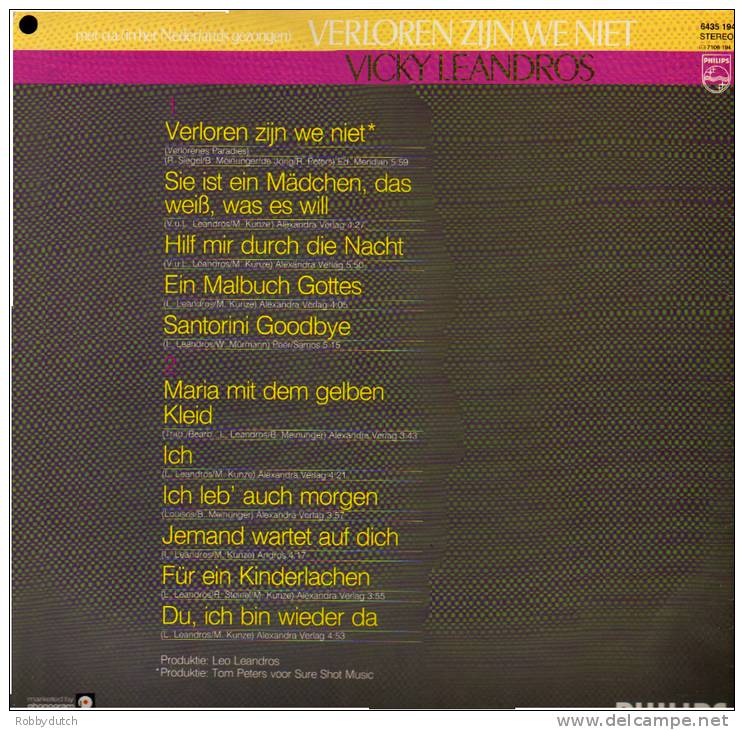 * LP *  VICKY LEANDROS - VERLOREN ZIJN WE NIET (Dutch Only 1982 EX-!!!) - Otros - Canción Alemana