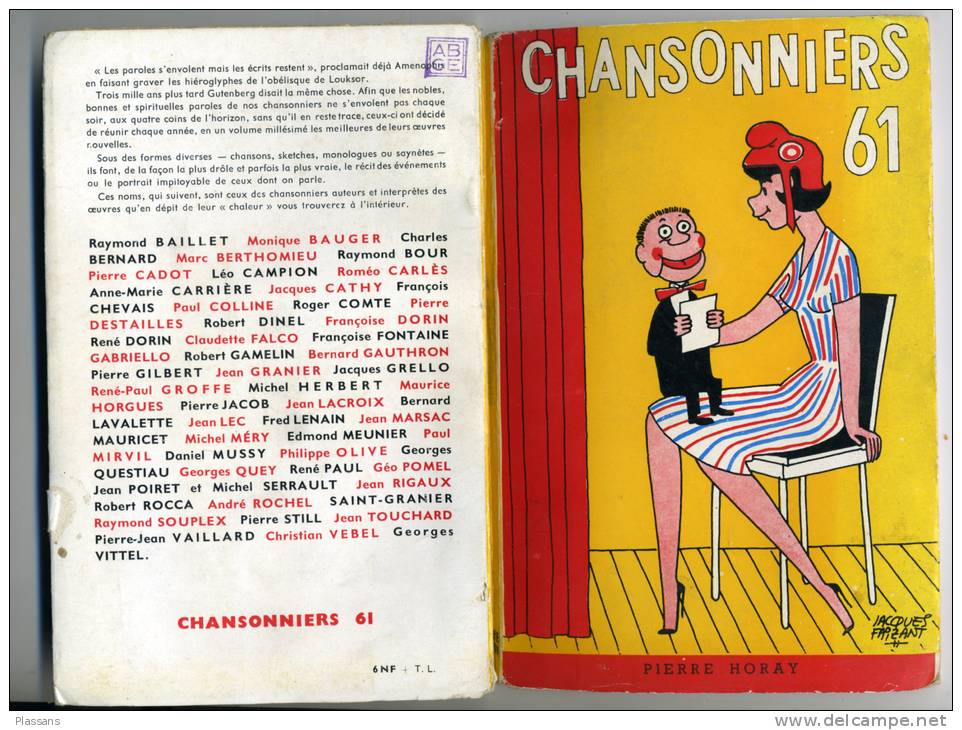 CHANSONNIERS 61. Chansons, Sketches 1960 .Couverture Faizant. Préface Marcel Achard. Humour - Humour