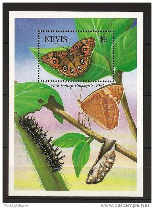 Nevis 1993 N° BF 69 ** Faune, Papillons, Buckeye, Indes Occidentales, Chenille, Chrysalide - St.Kitts En Nevis ( 1983-...)