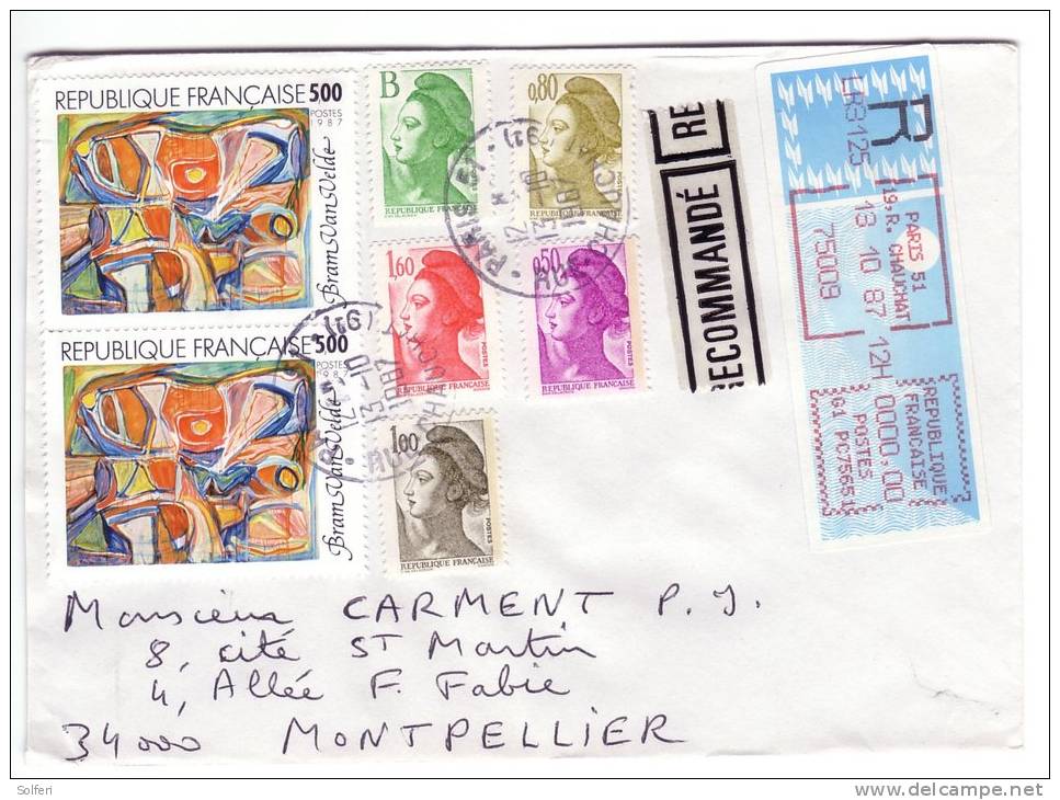 FRANCE.  Lettre Recommandée De 1987, Cover, Letter, Tableau, Painting BRAM VAN VELDE X 2, N° 2473 - Briefe U. Dokumente