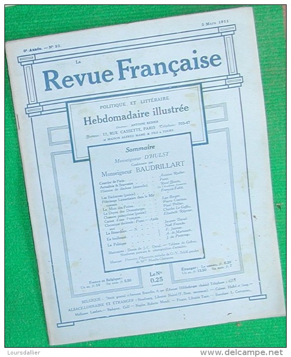 REVUE FRANCAISE N 23 5 03 1911 HULST BAUDRILLART REDIER BAZIN FABIE BERGER COURTOIS PELTIER GOFFIC DUVAL JAUMES PONTCRAY - Magazines - Before 1900