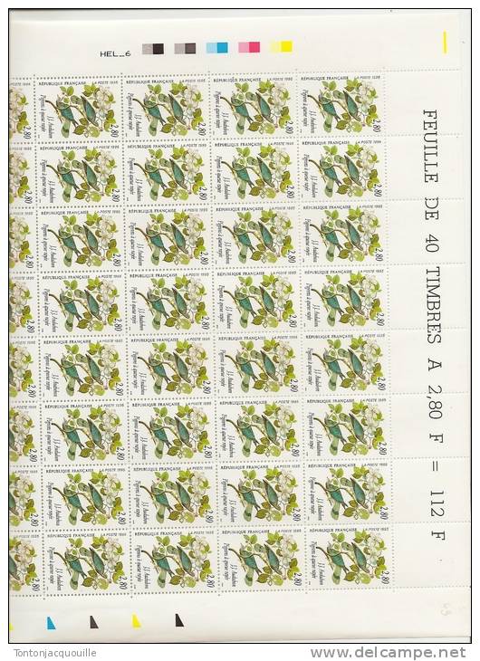 PIGEON A QUEUE RAYEE   + FEUILLE DE 40 TIMBRES A 2,80 FRANCS - Full Sheets