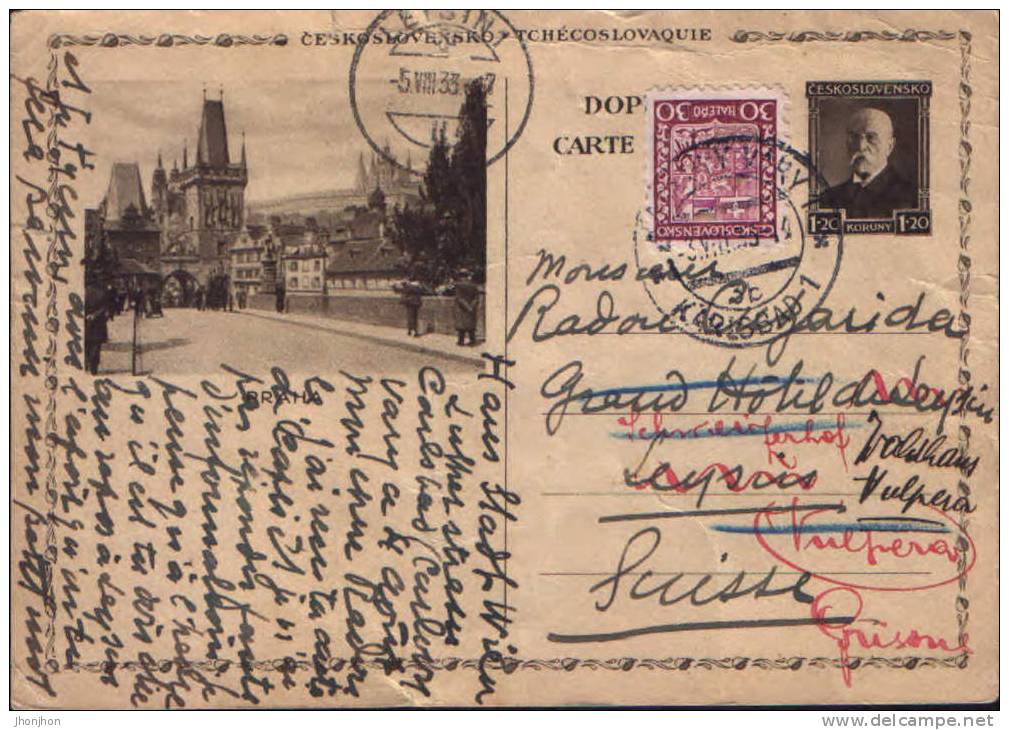 Czechoslovakia-Postal Stationery Postcard 1933-Prague - Postales