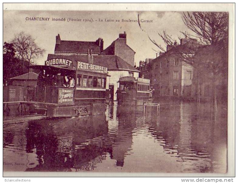 Nantes Chantenay    Tramway  Inondations De 1904   Publicité LU Et Dubonnet - Nantes