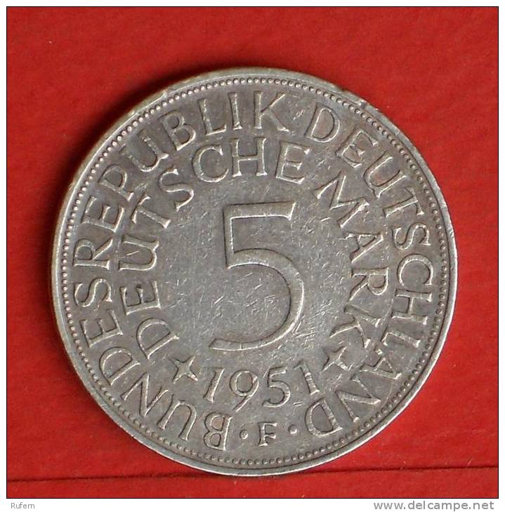 GERMANY FEDERAL REPUBLIC  5  MARK  1951-F   KM# 112,1  -    (M891) - 5 Mark