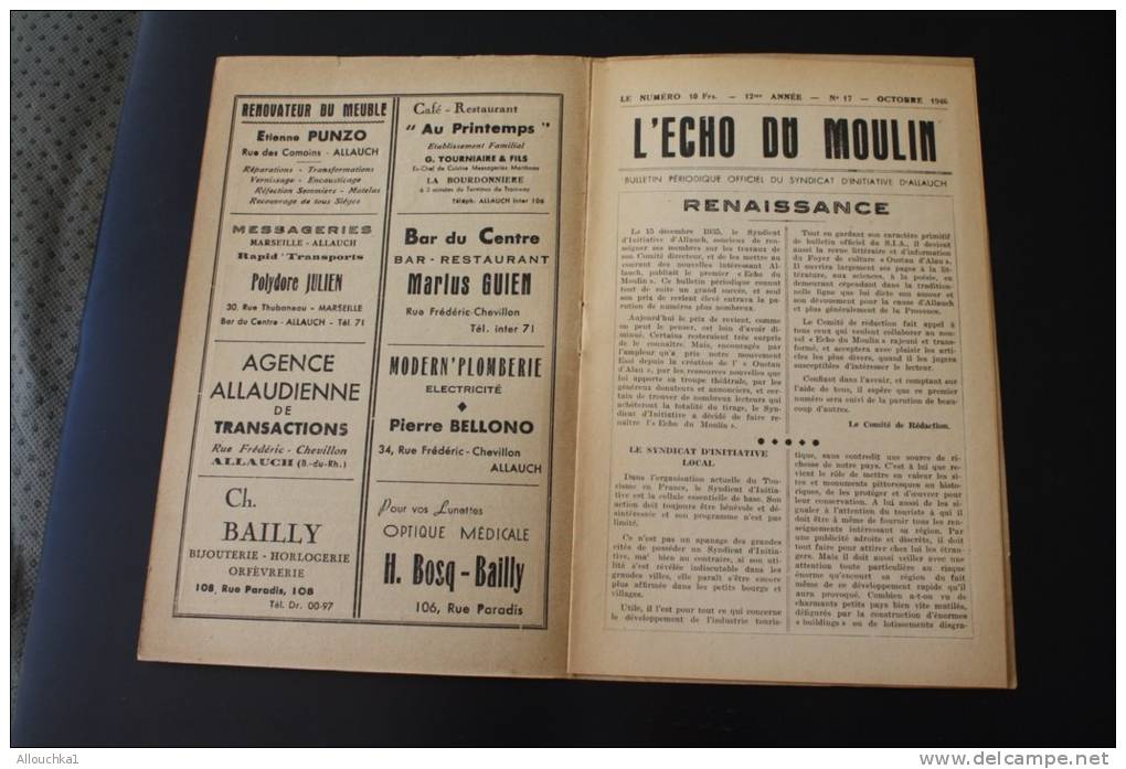 Oct 1946 &mdash;&gt; ALLAUCH En Provence Bouches-du-Rhône"L'écho Du Moulin"Syndicat D'initiative N°17 Rubriques Histoire - Provence - Alpes-du-Sud