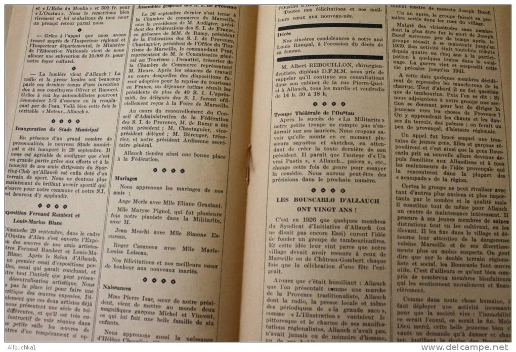 Oct 1946 &mdash;&gt; ALLAUCH En Provence Bouches-du-Rhône"L'écho Du Moulin"Syndicat D'initiative N°17 Rubriques Histoire - Provence - Alpes-du-Sud