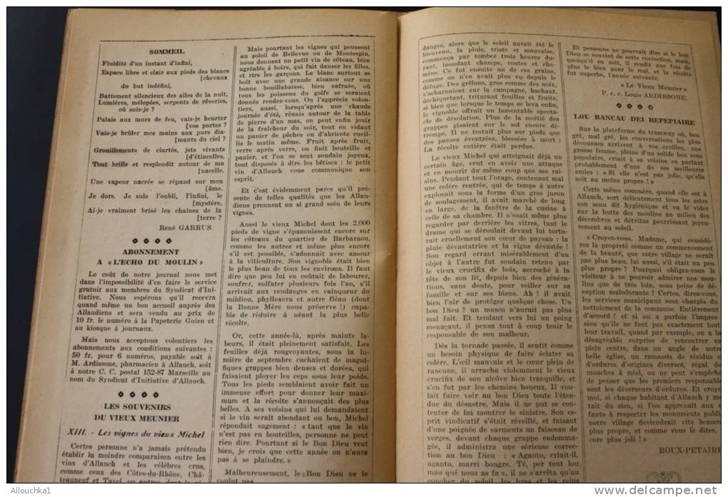 Oct 1946 &mdash;&gt; ALLAUCH En Provence Bouches-du-Rhône"L'écho Du Moulin"Syndicat D'initiative N°17 Rubriques Histoire - Provence - Alpes-du-Sud