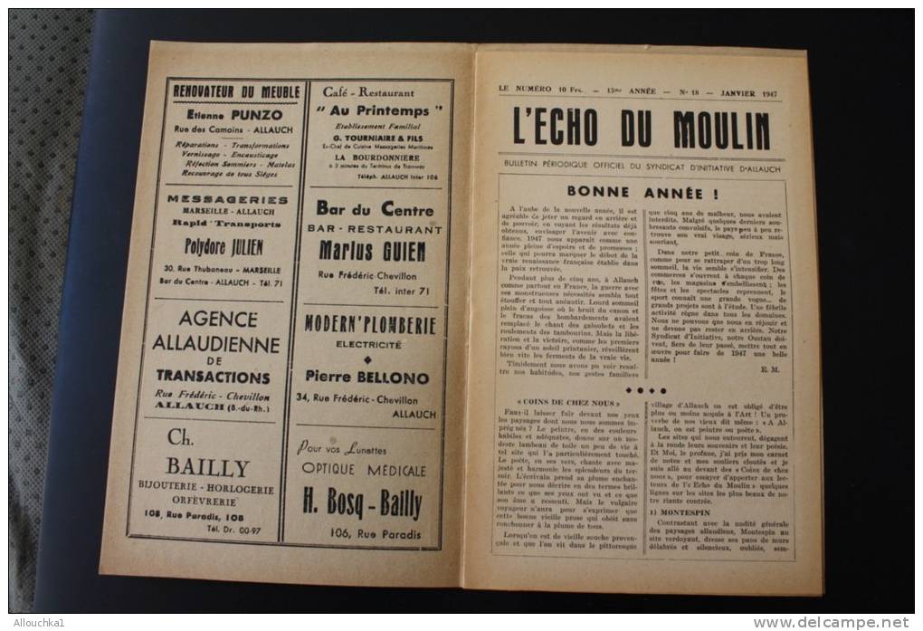 Jan 1947&mdash;&gt; ALLAUCH En Provence Bouches-du-Rhône"L'écho Du Moulin"Syndicat D'initiative N°17 Rubriques Histoire. - Provence - Alpes-du-Sud