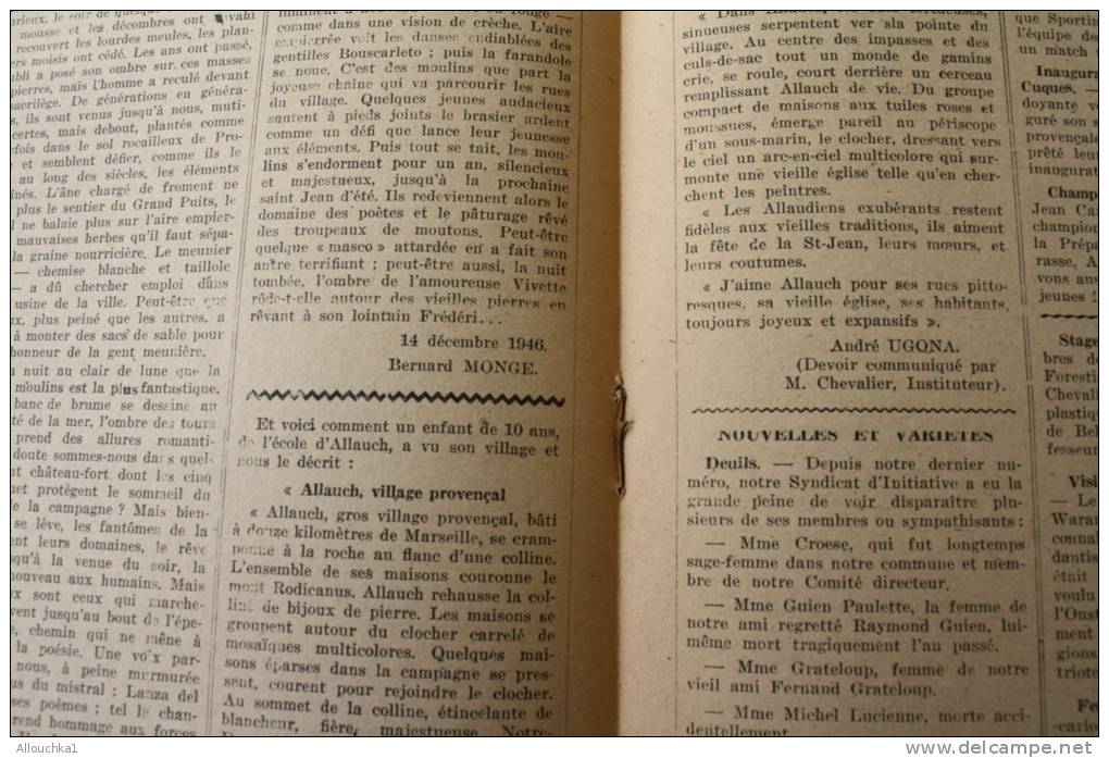 Jul 1947&mdash;&gt; ALLAUCH en Provence Bouches-du-Rhône"L'écho du Moulin"Syndicat d'initiative N°19 rubriques histoire.