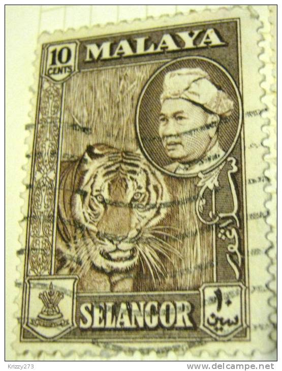 Selangor 1957 Sultan Hisamud-din Alam Shah Tiger 10c - Used - Selangor