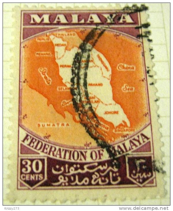 Malaya 1957 Map Of Malaya Federation 30c - Used - Malayan Postal Union