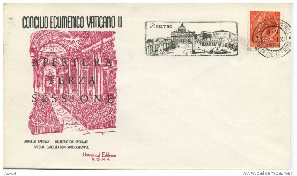 ITALIA - FDC UNIVERSAL EDITRICE 1964 - CONCILIO ECUMENICO VATICANO II - ANNULLO SPECIALE SAN PIETRO - FDC