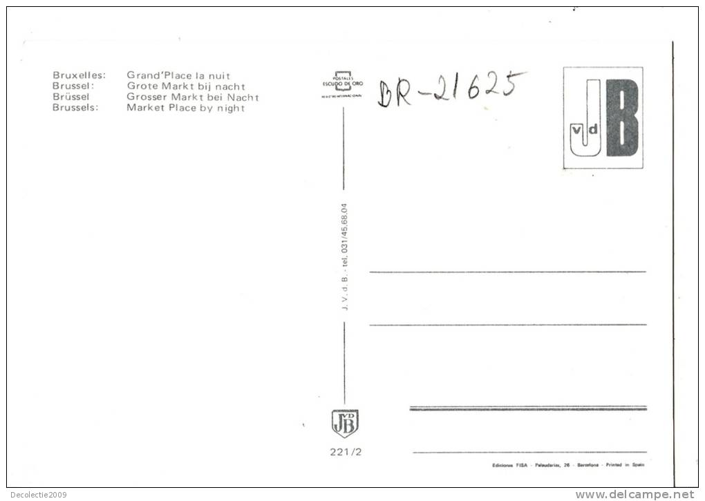 BR21625 Breuxelles Grand S Palce La Nuit    2 Scans - Bruselas La Noche