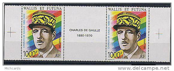 WALLIS Et FUTUNA 1990 - Charles De Gaulle En Uniforme - La Paire + Vignette - Neuf Sans Charniere (Yvert A 169A) - Ongebruikt