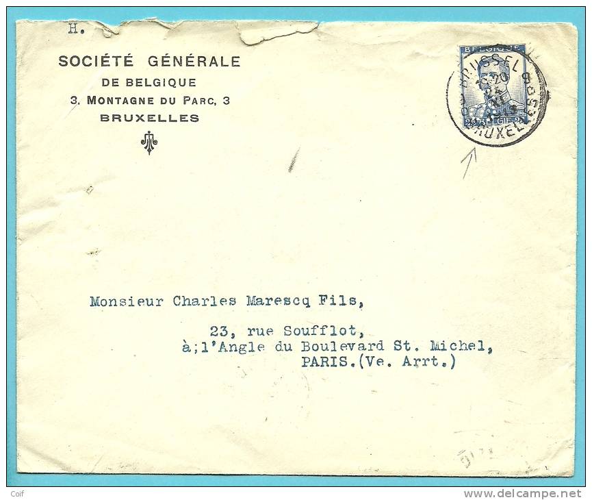 125 Op Brief Met Firmaperforatie (perfin) " S.G." Van "Societe Generale" Te BRUXELLES - 1909-34