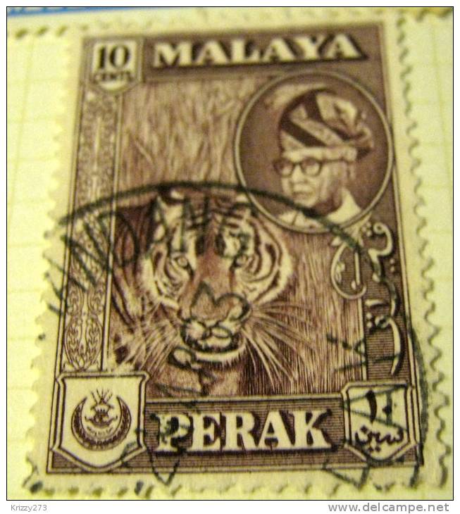 Perak 1957 Sultan Yussuf Izzuddin Shah Tiger 10c - Used - Perak