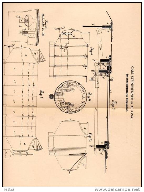 Original Patentschrift - Rettungsboot , Boot , 1901 , C. Steinbrenner In Altona !!! - Other & Unclassified