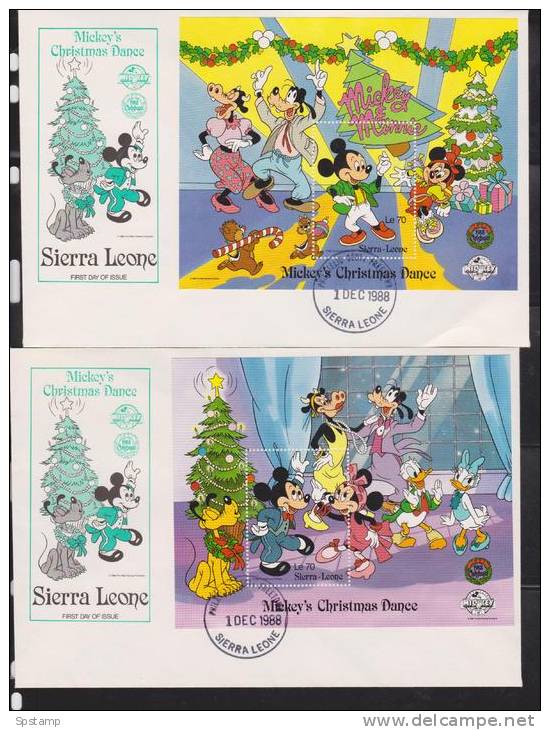 Sierra Leone 1988 Disney Christmas Sheetlet Of 8 & 2 Mini. Sheets VFU On FDC - Sierra Leone (1961-...)