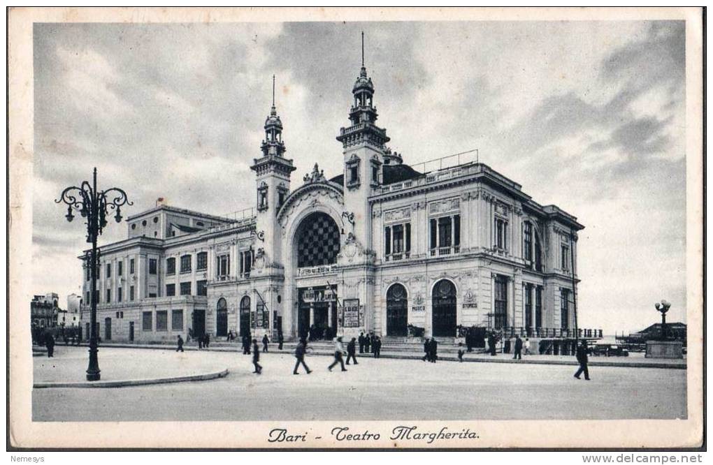 1935 BARI TEATRO MARGHERITA FP V SEE 2 SCAN ANIMATA TARGHETTA UFFICI POSTALI - Bari