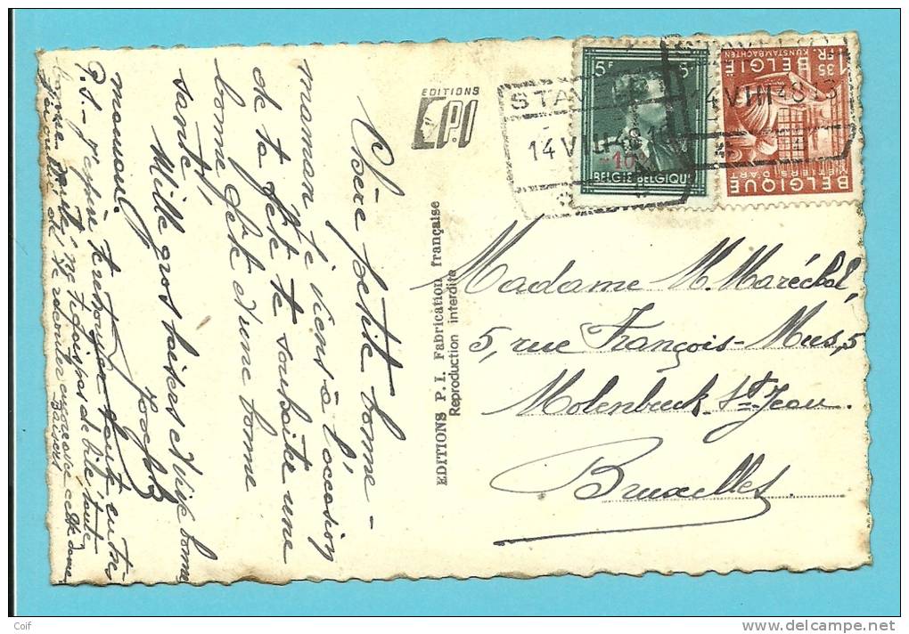 724T+762 Op Kaart Per EXPRES Met Spoorwegstempel STAVELOT - 1946 -10%