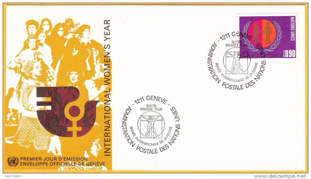 49 (Yvert) Sur FDC Illustrée - Office De Genève. Année Internationale De La Femme - Nations Unies (Genève) 1975 - FDC