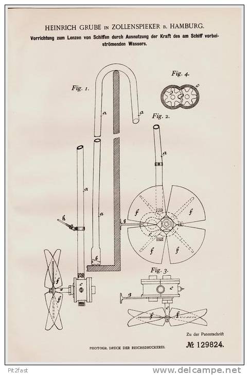 Original Patentschrift - H. Grube In Zollenspieker B. Hamburg , 1901 , Apparat Zum Lenzen Von Schiffen , Schiff !!! - Other & Unclassified