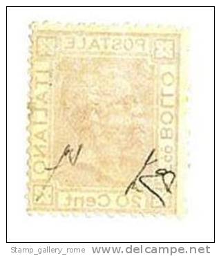 ITALIA REGNO ANNO 1877  - N° 28 - 20 C. VITTORIO EM. II° - ** MNH NUOVO GOMMA INTEGRA   - CERTIFICATO E. DIENA E FIECCHI - Neufs