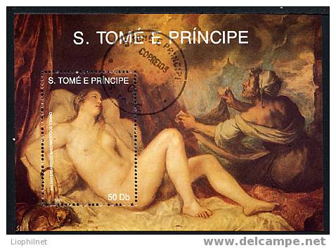 ST-THOMAS ET PRINCE 1990, TABLEAU NUS LE TITIEN, 1 Bloc Oblitéré / Used. R221b - Nudes