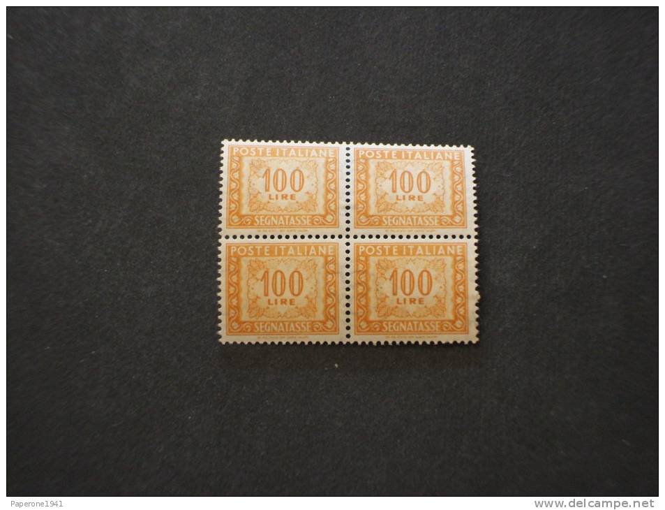 ITALIA - SEGNATASSE 1947/54 CIFRA L. 100, RUOTA 3a, IN QUARTINA(block Of Four) - NUOVI(++) - Postage Due