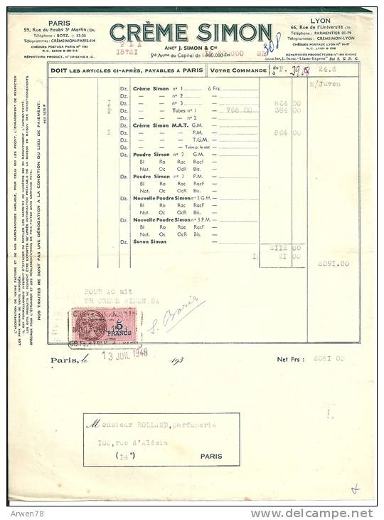 Parfumerie Facture De Parfum Creme Simon - Drogerie & Parfümerie