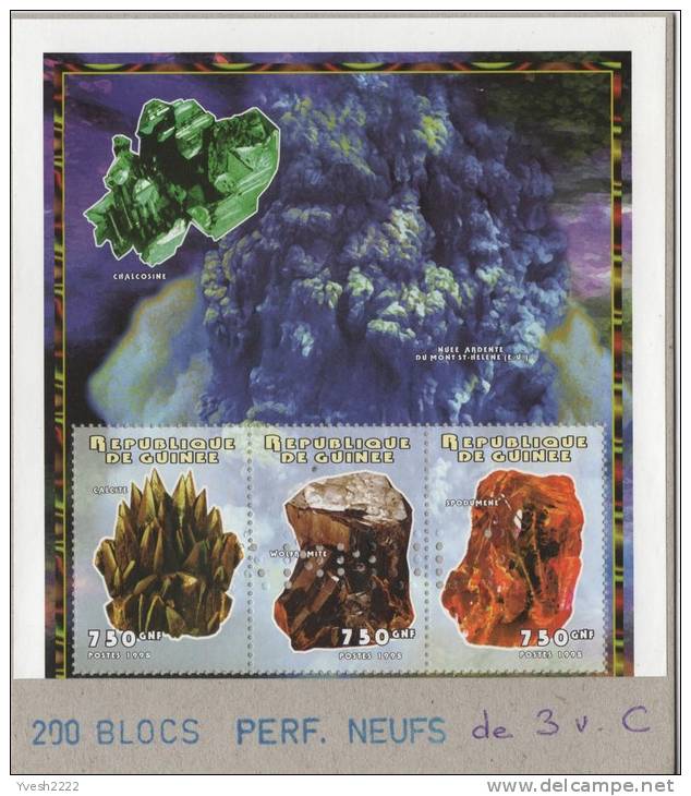 Guinée 1998 Y&T BF 141. Minéraux : Calcite, Wolframite, Spodumène. Bloc Perforé "annulé" Collé Sur Carton Par ... - Minéraux