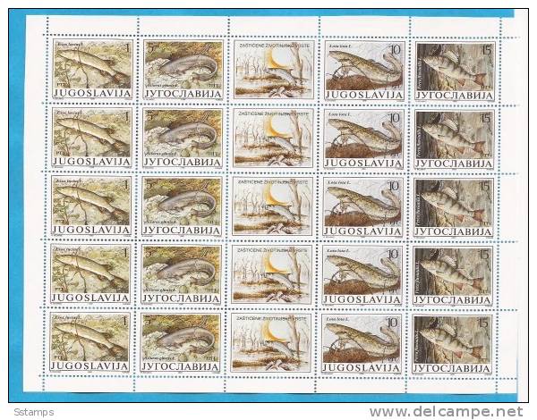 1991X -2463-66  JUGOSLAVIJA  PESCI  FISHS  5  STRIPS  MNH - Blocks & Sheetlets