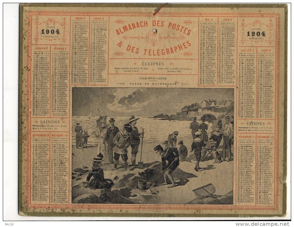 ALMANACH  DES POSTES ET DES TELEGRAPHES( 1904 ) Plage De Rochebonne - Tamaño Grande : 1901-20