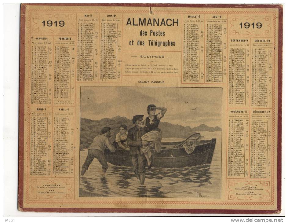 ALMANACH  DES POSTES ET DES TELEGRAPHES( 1919) Galant Passeur - Grand Format : 1901-20