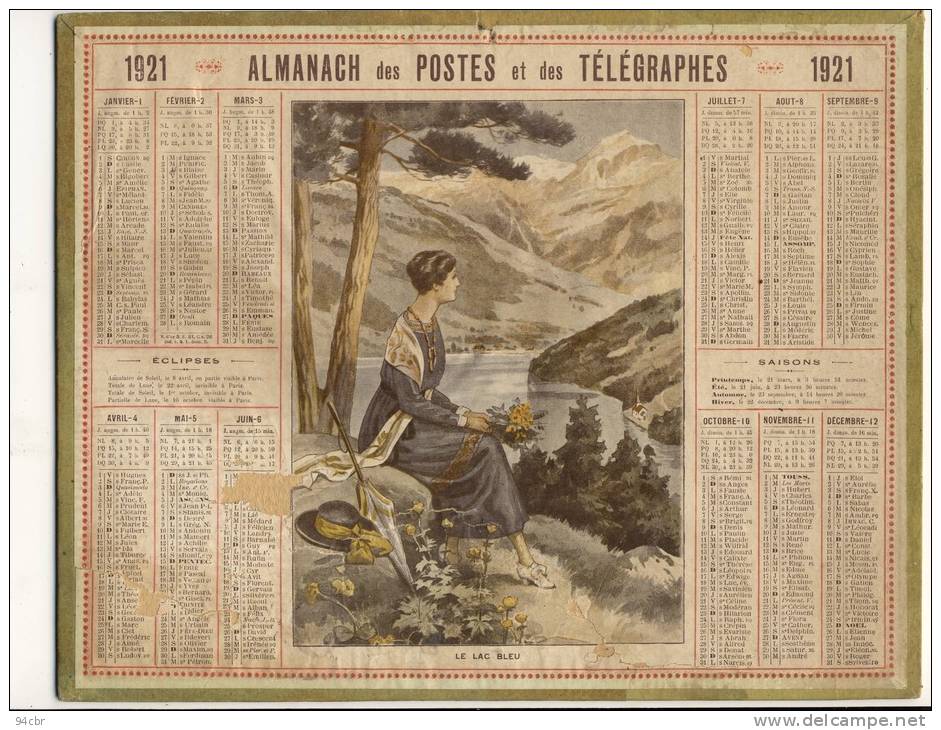 ALMANACH  DES POSTES ET DES TELEGRAPHES( 1921)  Le Lac Bleu - Grossformat : 1921-40