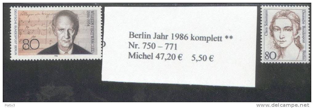 Berlin 750 - 771 Komplettes Jahr 1986 /  Year 1986 Complete Postfrisch MNH ** - Ungebraucht