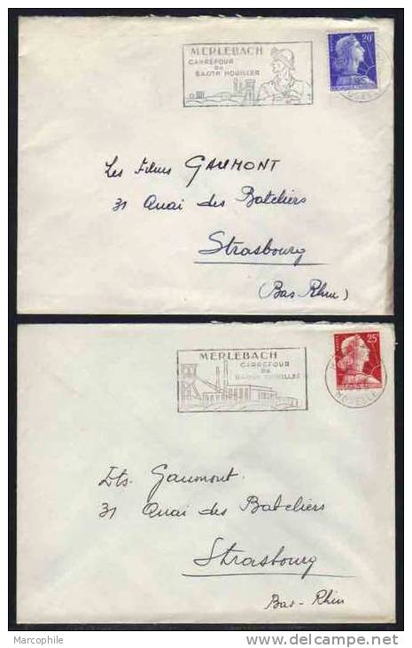 MERLEBACH - MOSELLE - MINES - MINEURS - CHARBON / 1958/59 - 2 LETTRES AVEC OB. SECAP  (ref 3375) - Storia Postale