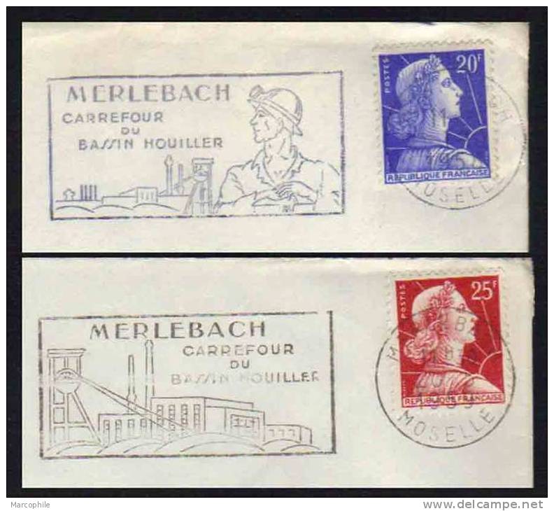 MERLEBACH - MOSELLE - MINES - MINEURS - CHARBON / 1958/59 - 2 LETTRES AVEC OB. SECAP  (ref 3375) - Storia Postale