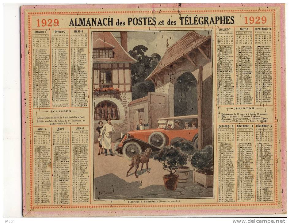 ALMANACH  DES POSTES ET DES TELEGRAPHES( 1929 )   L Arrivee A L Hotellerie (basse Normandie) - Formato Grande : 1921-40