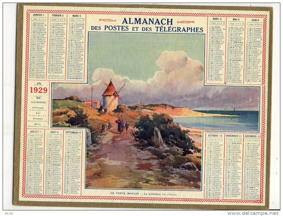 ALMANACH  DES POSTES ET DES TELEGRAPHES( 1929 )   Le Vieux Moulin La Cotiniere - Formato Grande : 1921-40